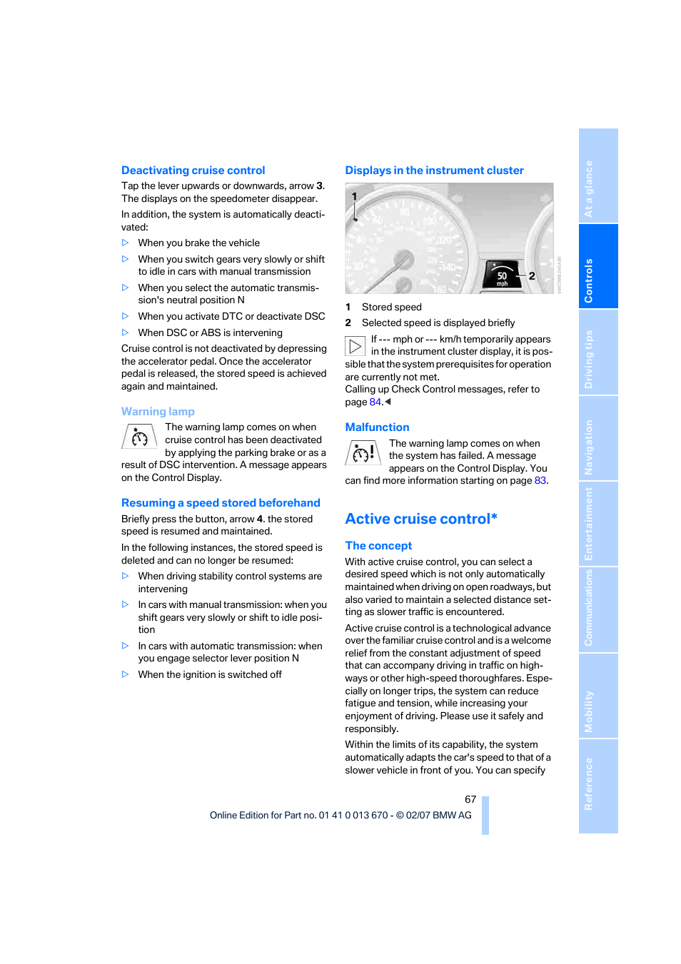 Active cruise control | BMW 335i Convertible 2007 User Manual | Page 69 / 272