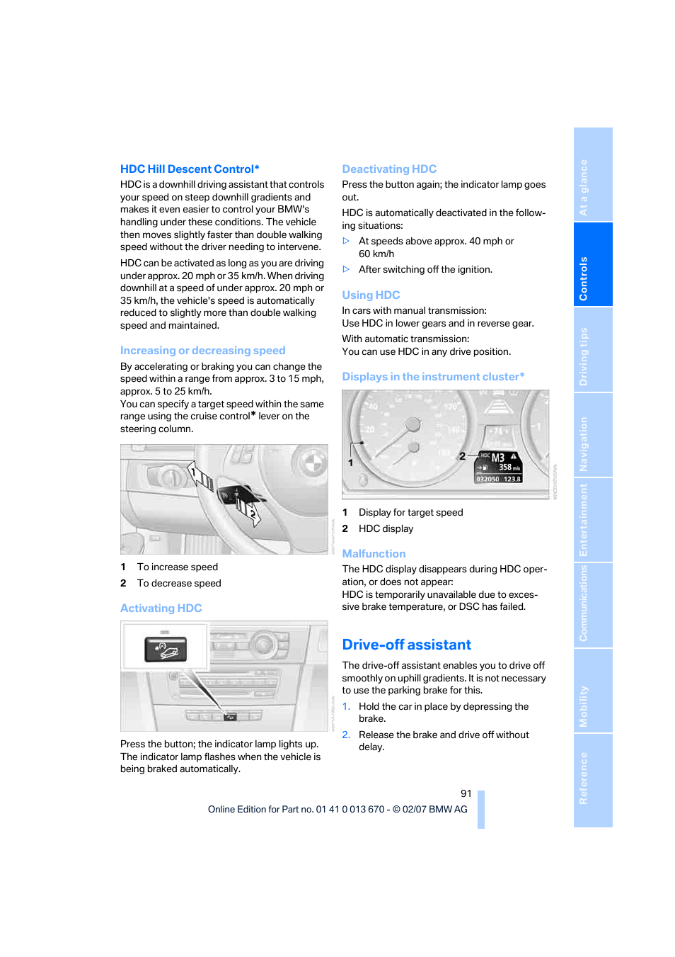 Drive-off assistant | BMW 335i Convertible 2007 User Manual | Page 93 / 272