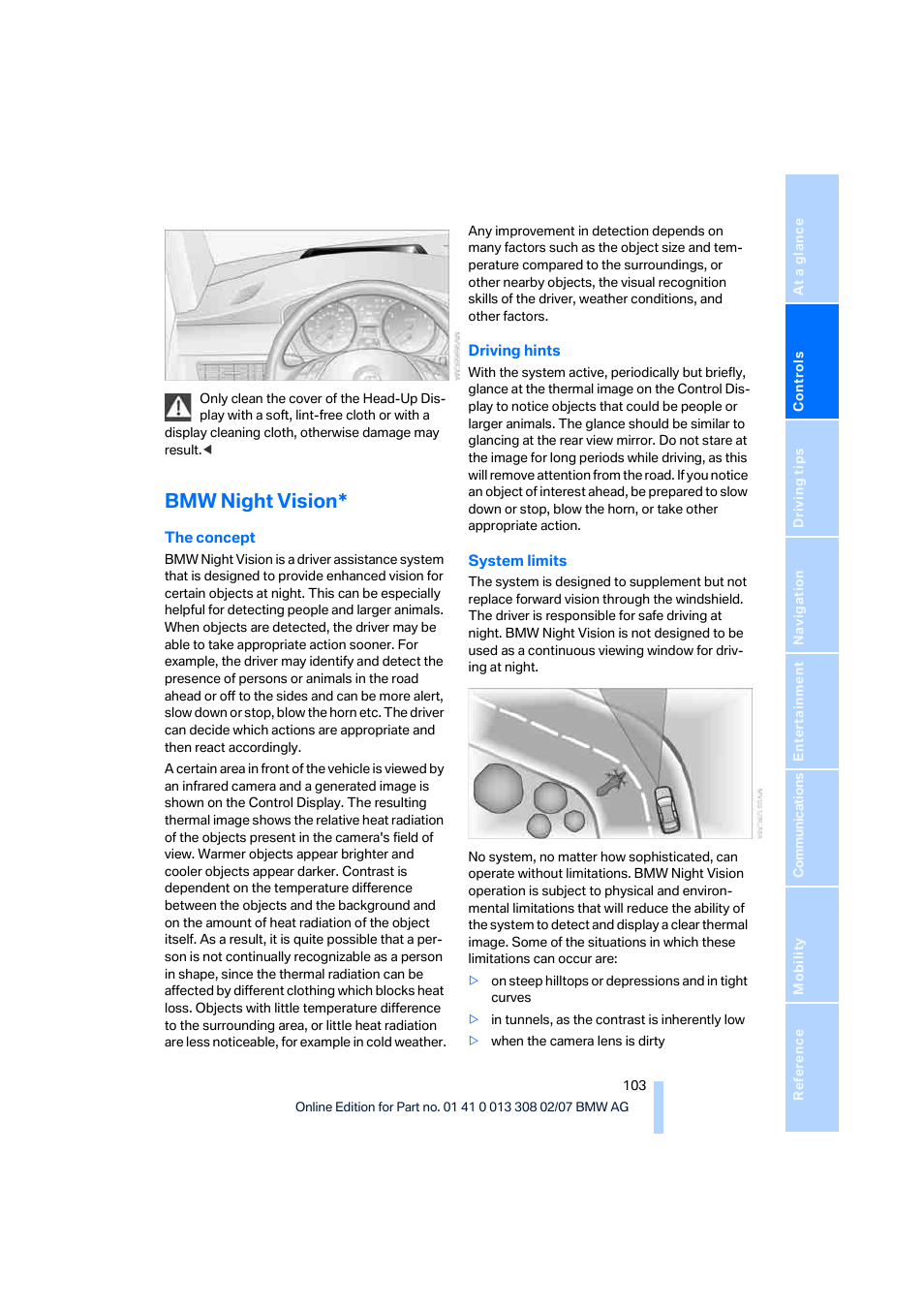 Bmw night vision | BMW 530xi Sports Wagon 2007 User Manual | Page 105 / 286