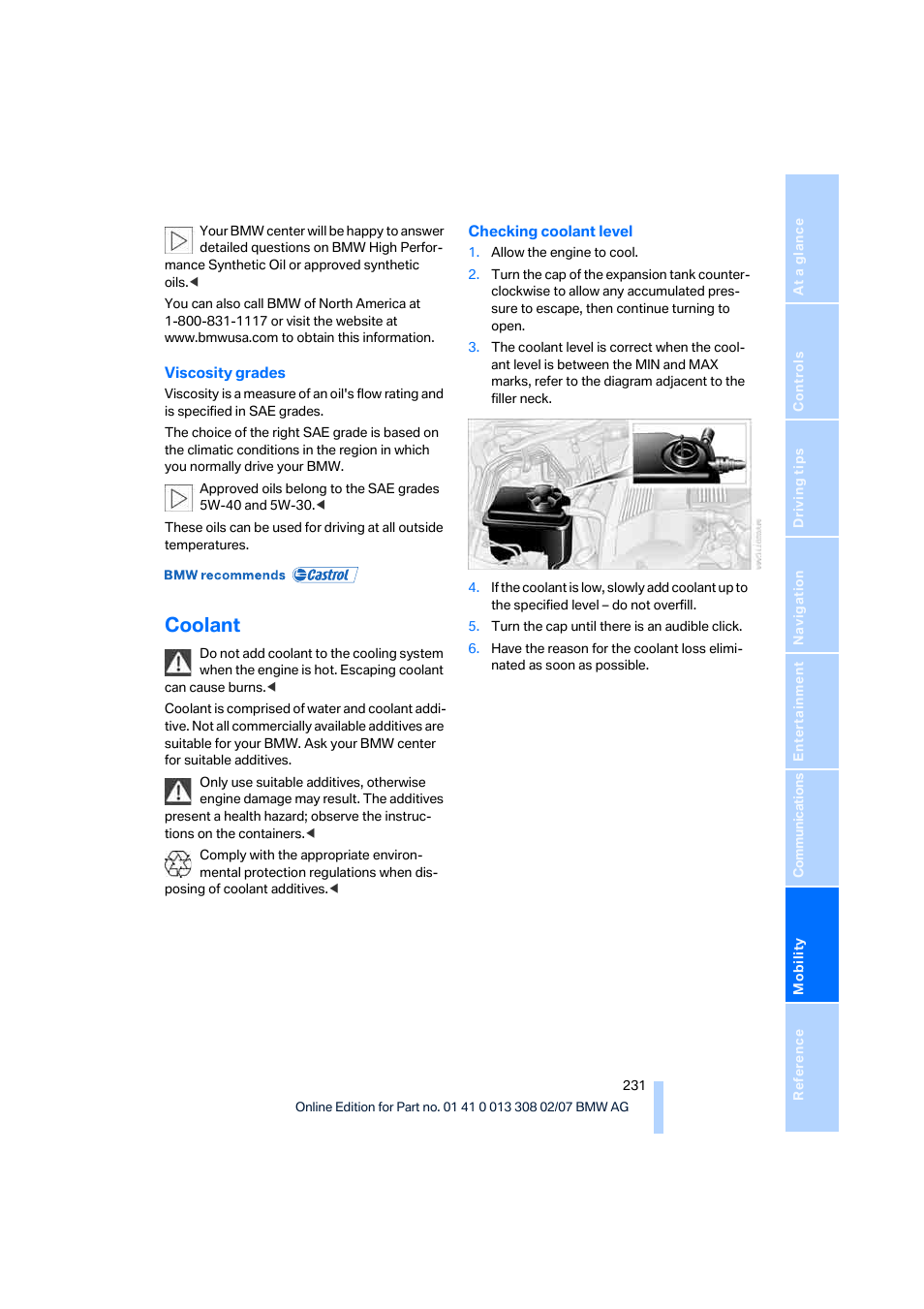 Coolant | BMW 530xi Sports Wagon 2007 User Manual | Page 233 / 286