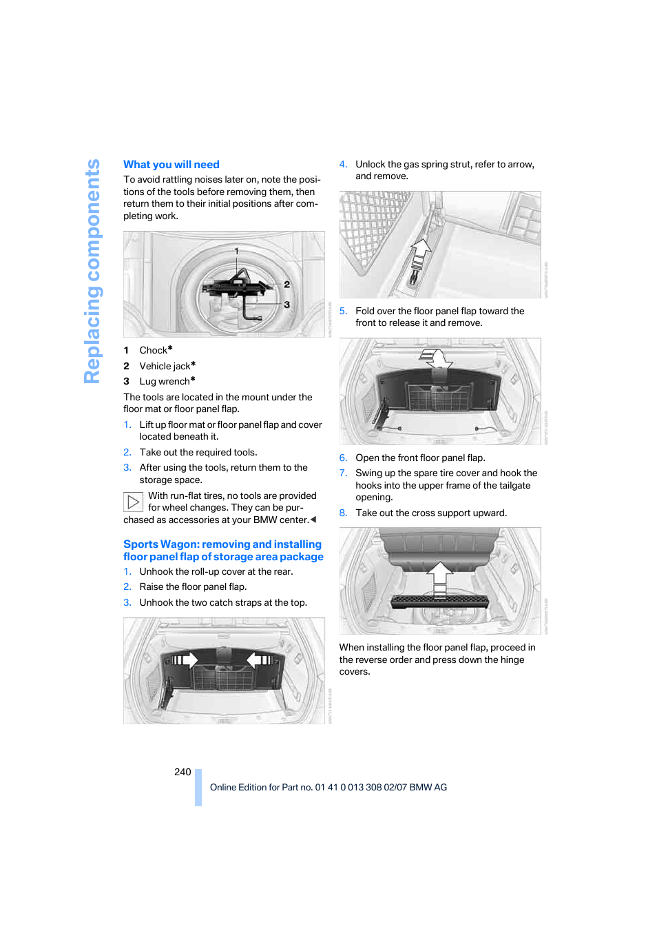 Replacing components | BMW 530xi Sports Wagon 2007 User Manual | Page 242 / 286