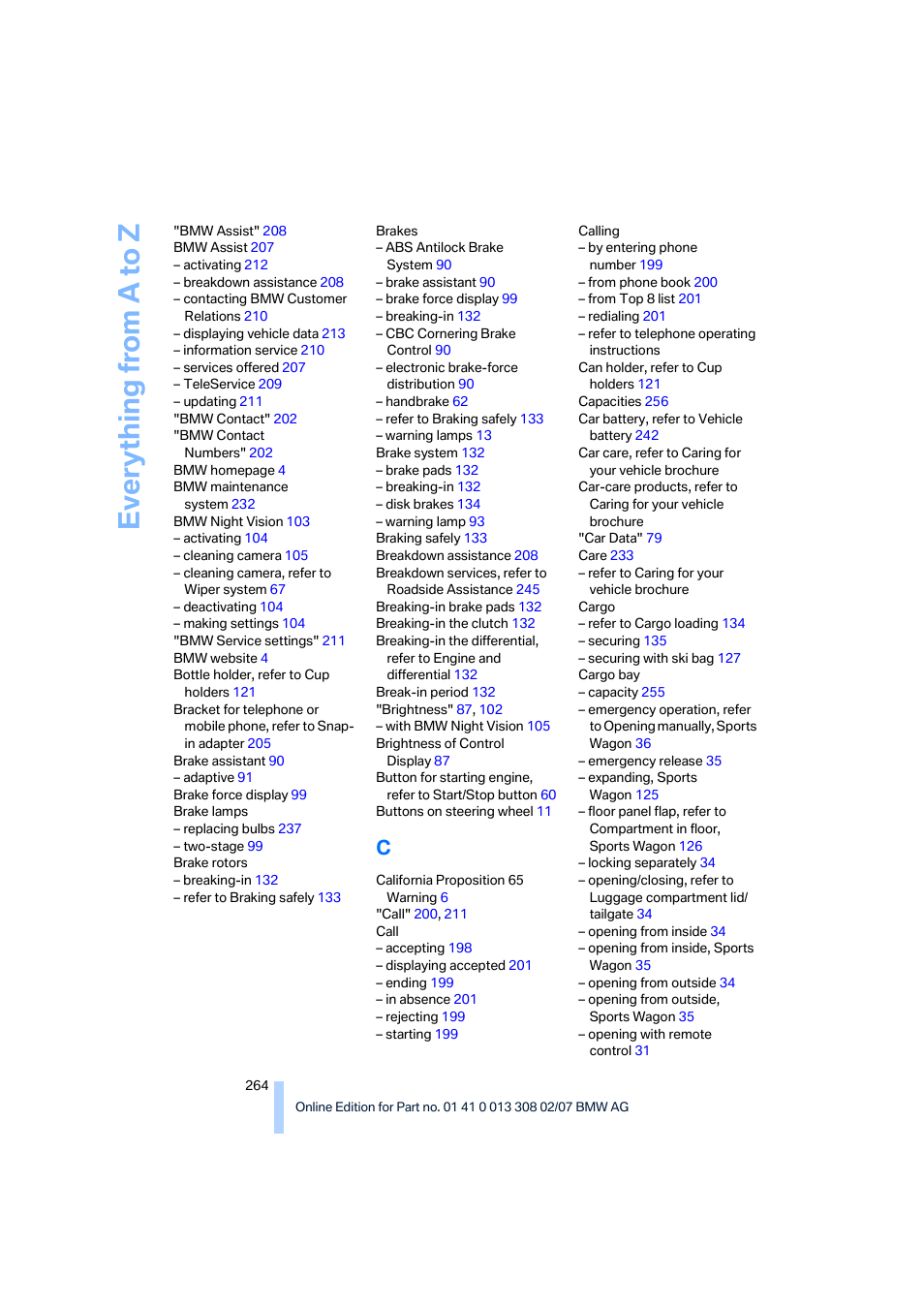 Everything from a to z | BMW 530xi Sports Wagon 2007 User Manual | Page 266 / 286