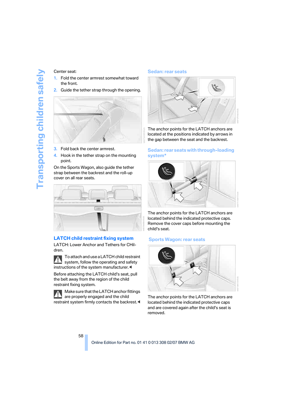 Transporting child ren safely | BMW 530xi Sports Wagon 2007 User Manual | Page 60 / 286