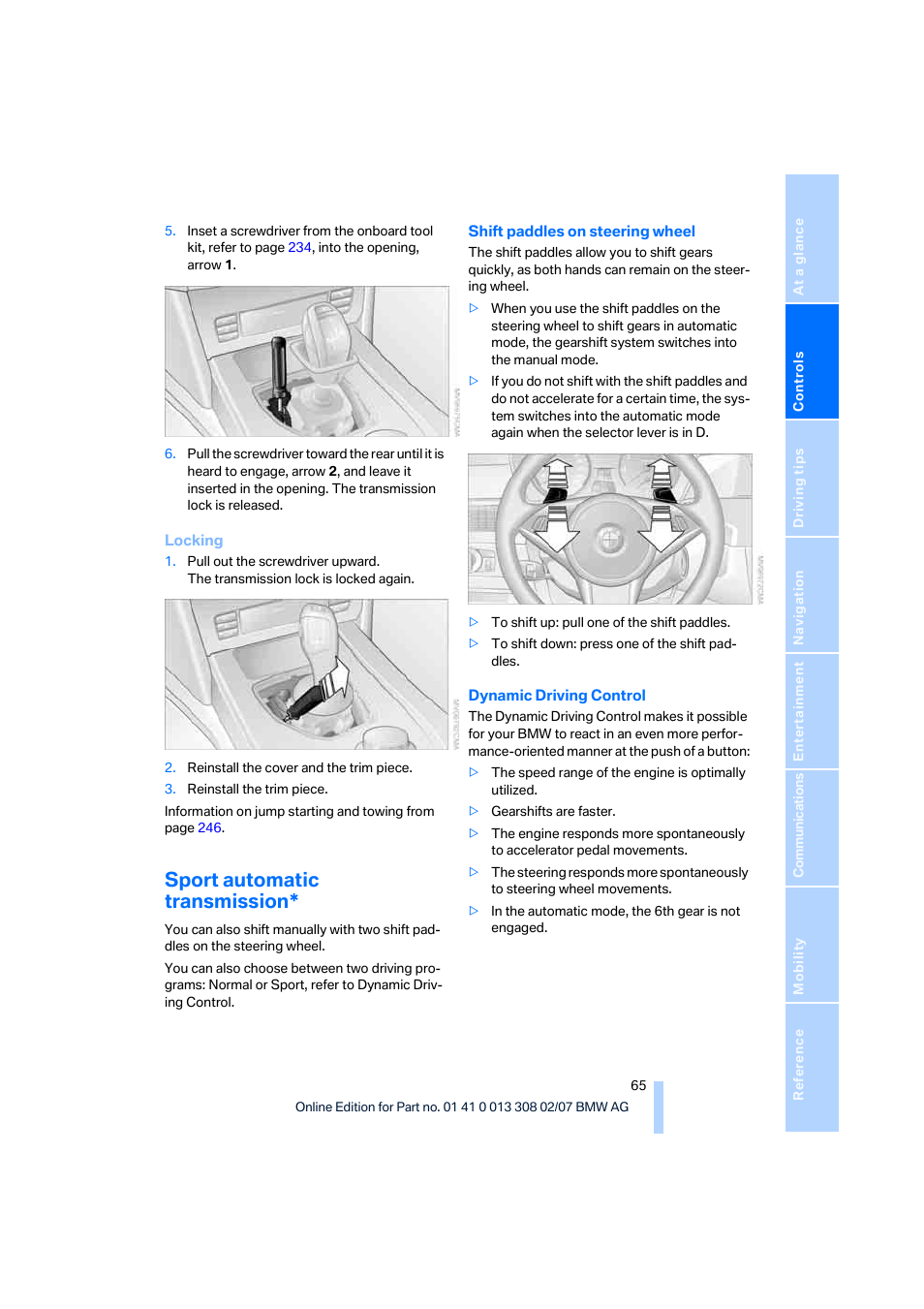 Sport automatic transmission | BMW 530xi Sports Wagon 2007 User Manual | Page 67 / 286