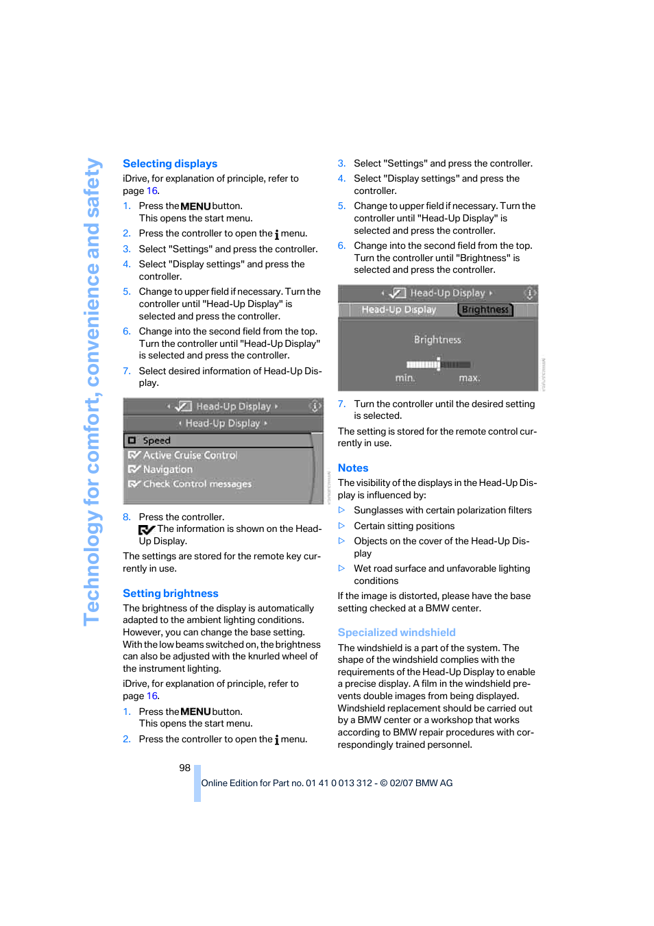 BMW 650i Convertible 2007 User Manual | Page 100 / 254