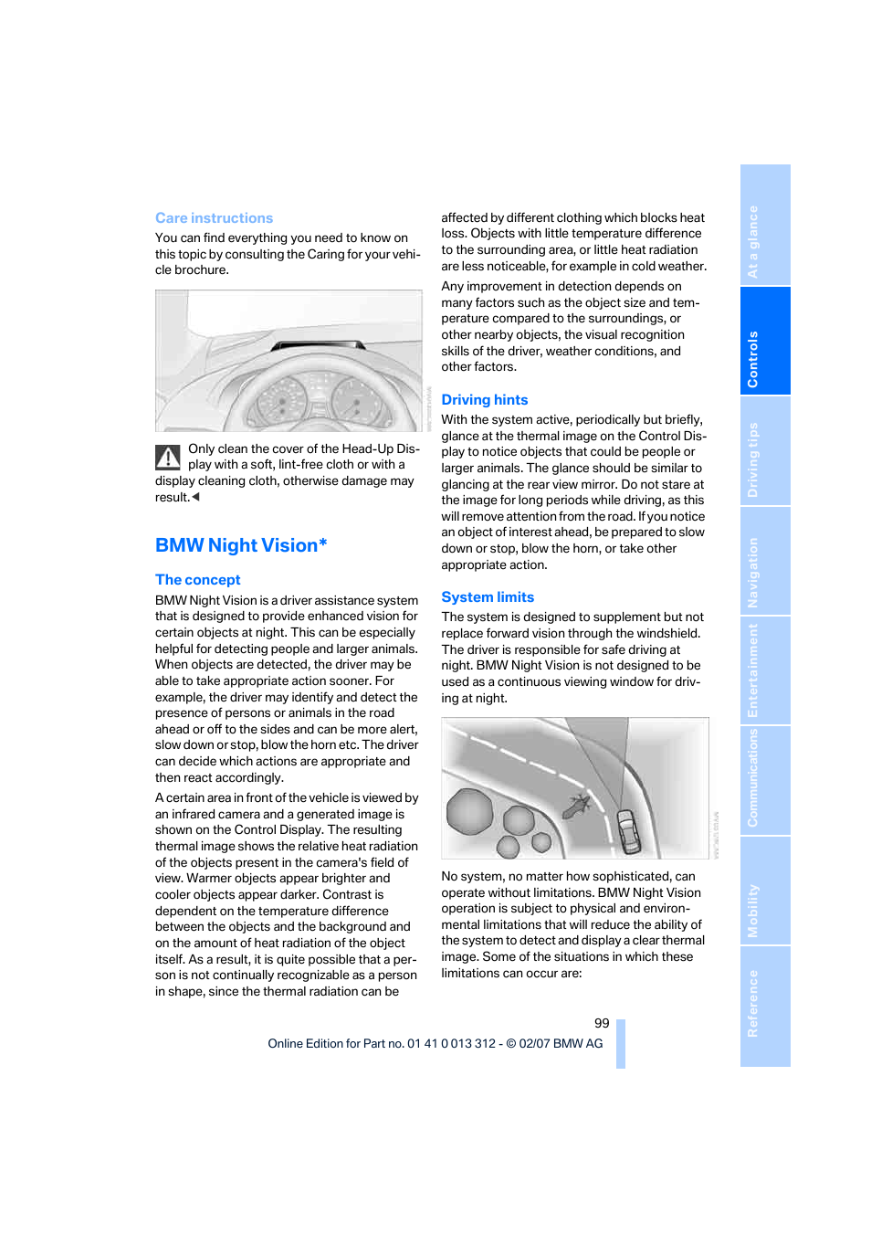 Bmw night vision | BMW 650i Convertible 2007 User Manual | Page 101 / 254