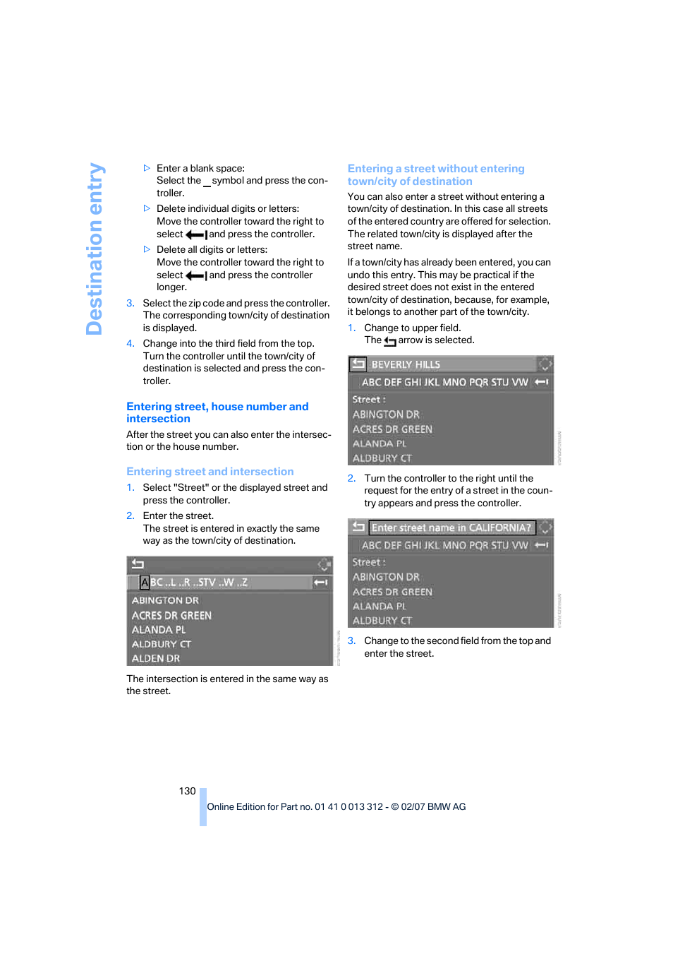 Destination entry | BMW 650i Convertible 2007 User Manual | Page 132 / 254