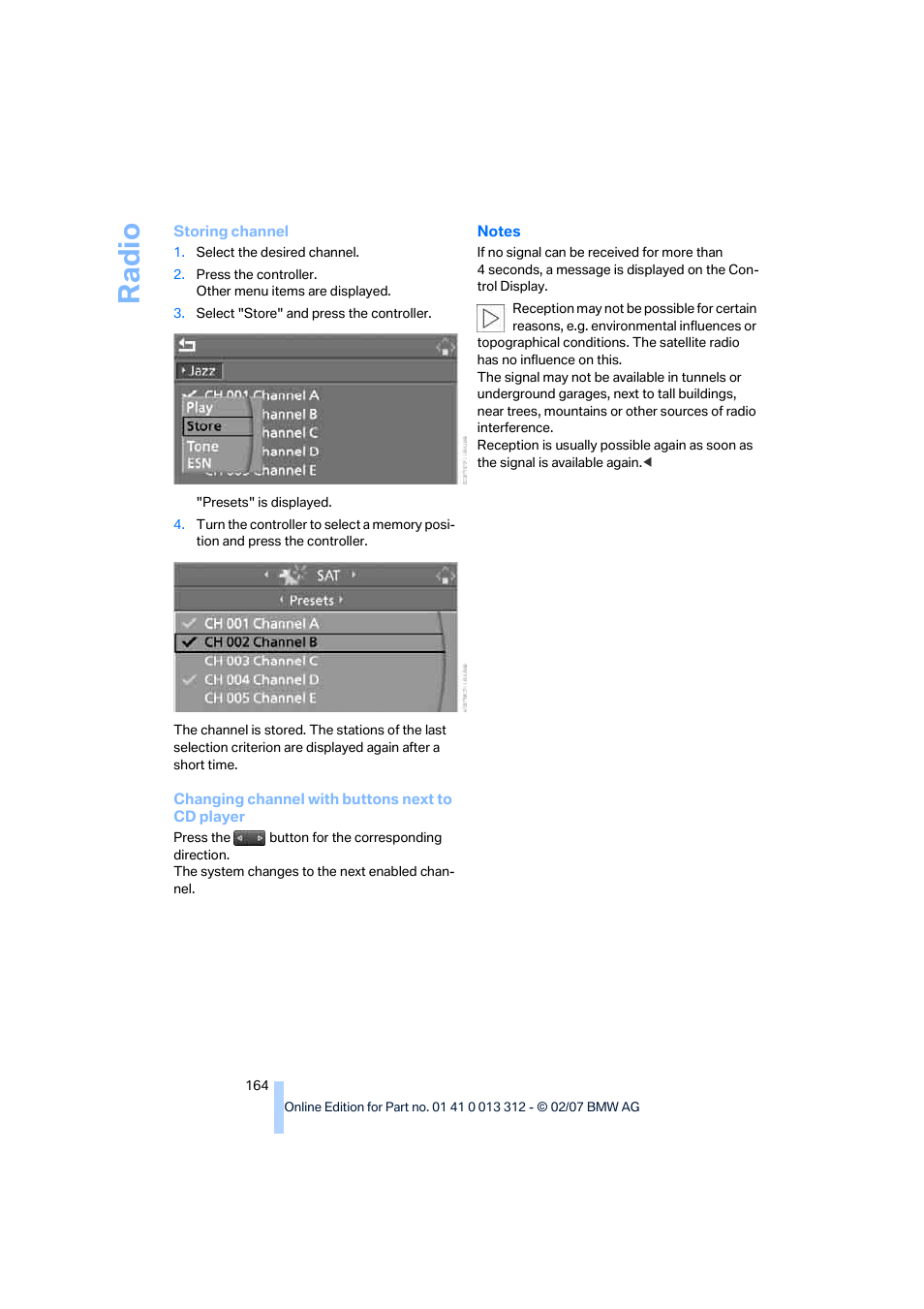 Ra di o | BMW 650i Convertible 2007 User Manual | Page 166 / 254