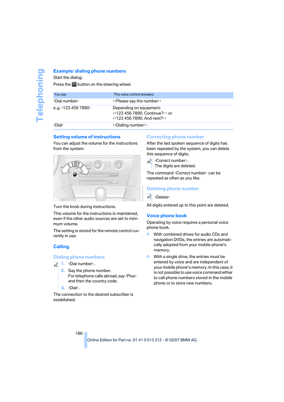 Telep h oning | BMW 650i Convertible 2007 User Manual | Page 188 / 254