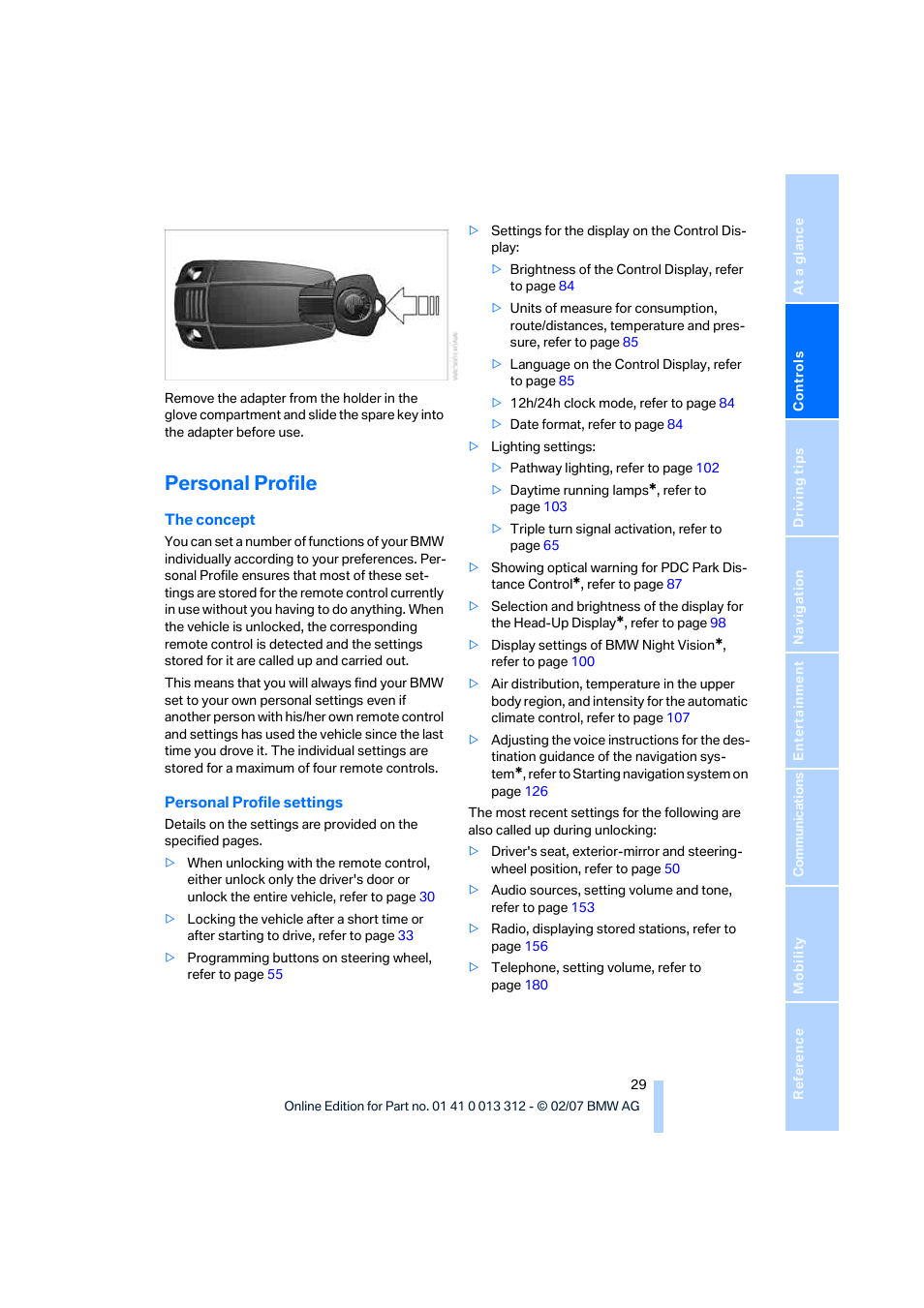 Personal profile | BMW 650i Convertible 2007 User Manual | Page 31 / 254