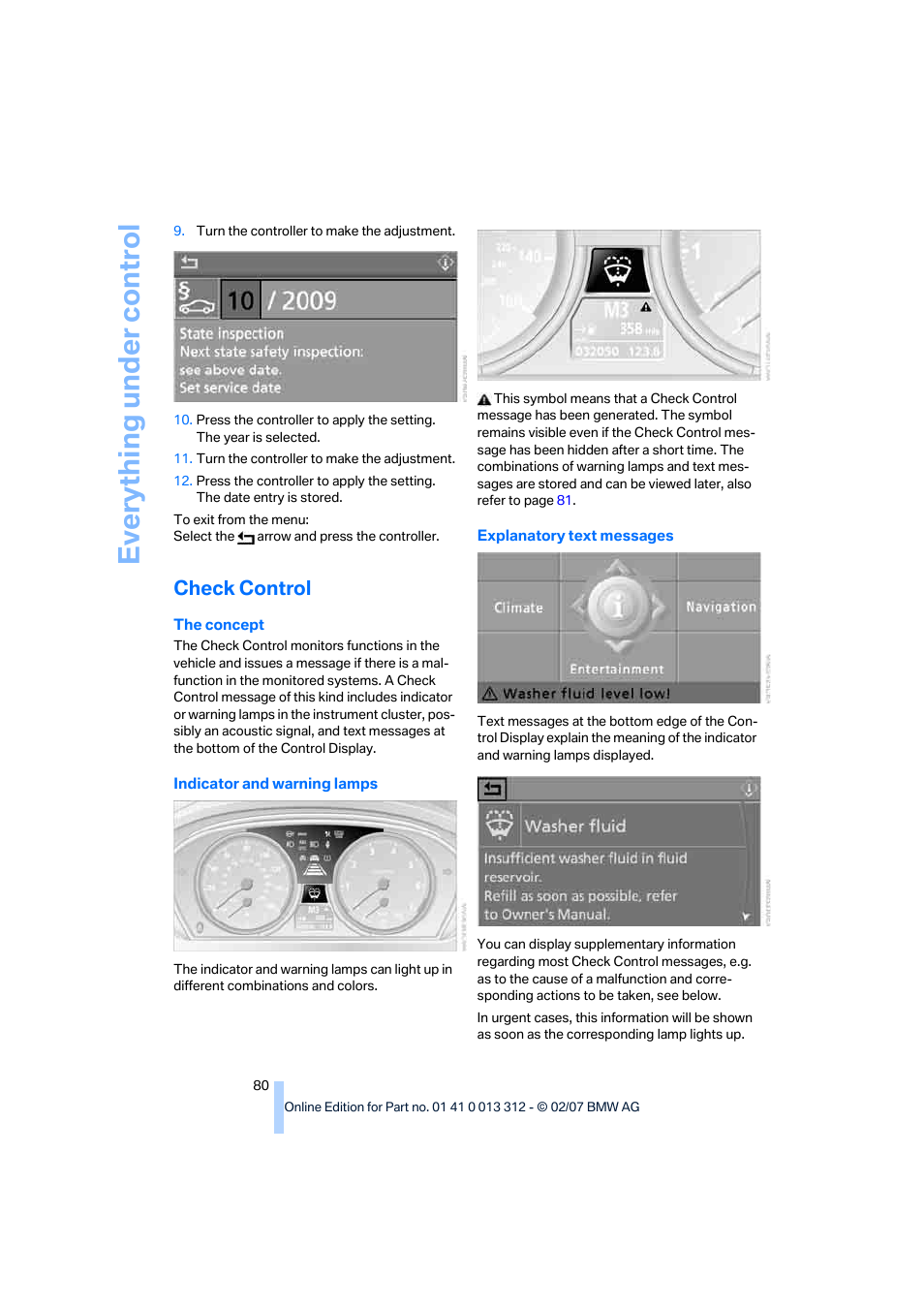 Check control, T check control f, Eve ryth ing un de r co nt rol | BMW 650i Convertible 2007 User Manual | Page 82 / 254