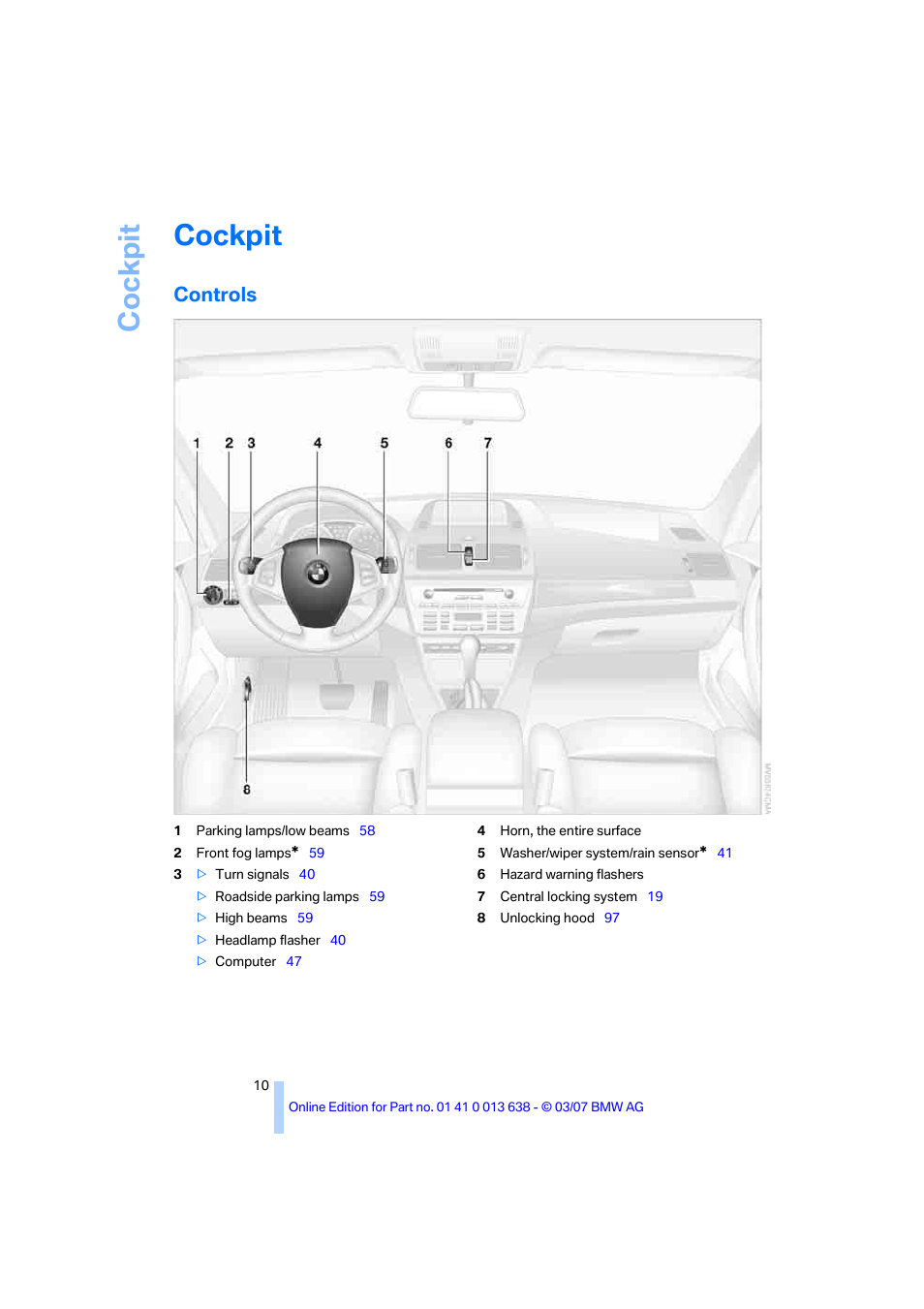 Cockpit, Controls, Lanc | BMW X3 3.0si SAV 2007 User Manual | Page 12 / 139