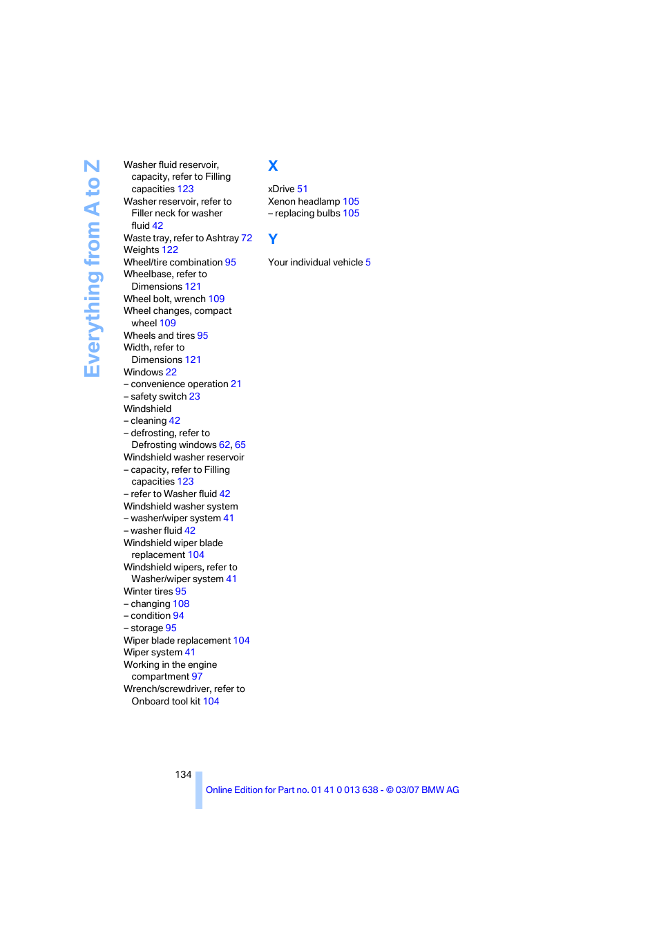 Everything from a to z | BMW X3 3.0si SAV 2007 User Manual | Page 136 / 139