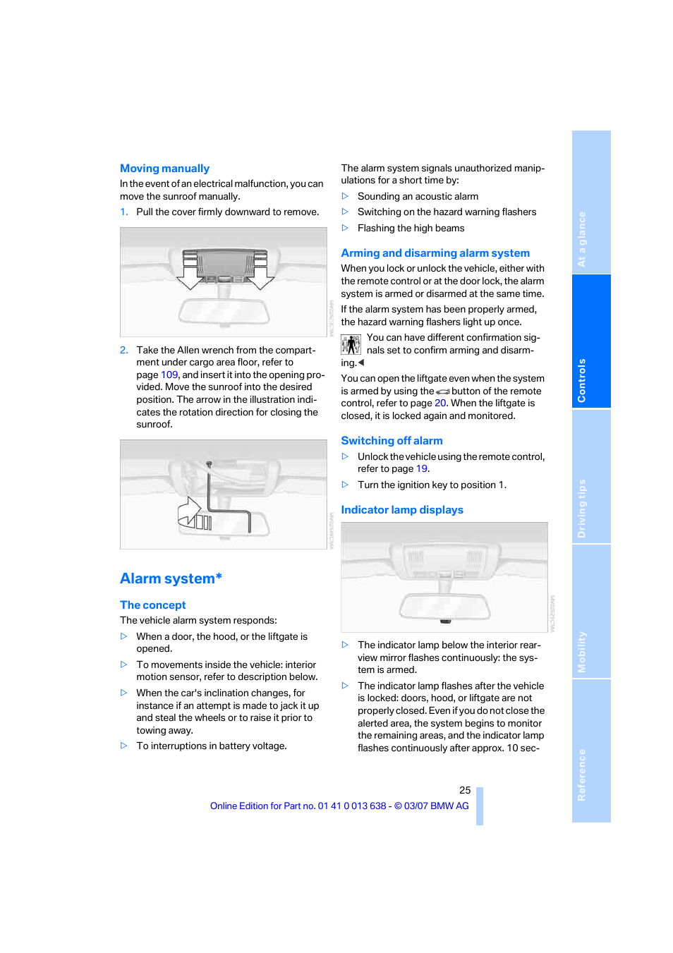 Alarm system | BMW X3 3.0si SAV 2007 User Manual | Page 27 / 139