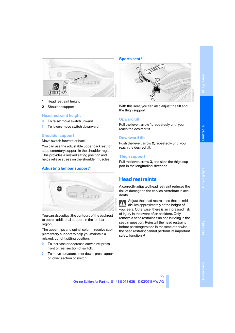 Head restraints | BMW X3 3.0si SAV 2007 User Manual | Page 31 / 139