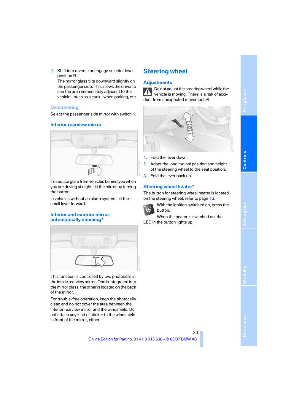 Steering wheel | BMW X3 3.0si SAV 2007 User Manual | Page 35 / 139