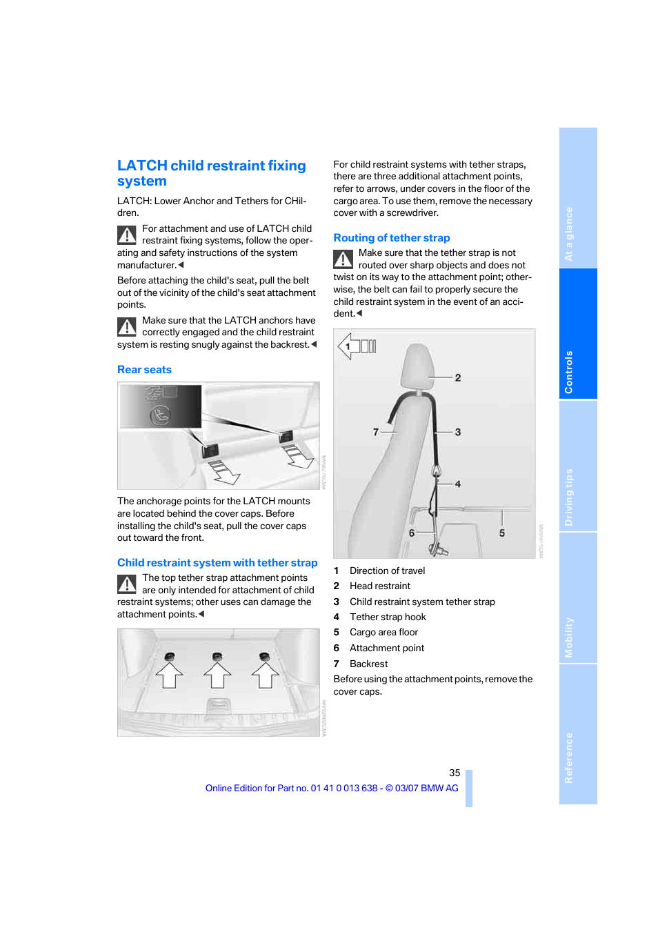 Latch child restraint fixing system | BMW X3 3.0si SAV 2007 User Manual | Page 37 / 139