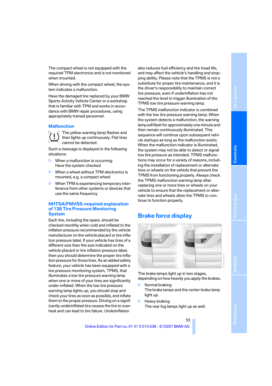 Brake force display | BMW X3 3.0si SAV 2007 User Manual | Page 57 / 139