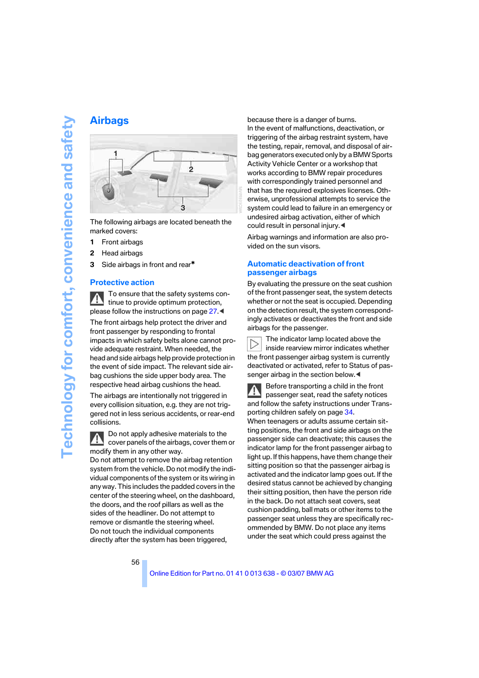 Airbags | BMW X3 3.0si SAV 2007 User Manual | Page 58 / 139