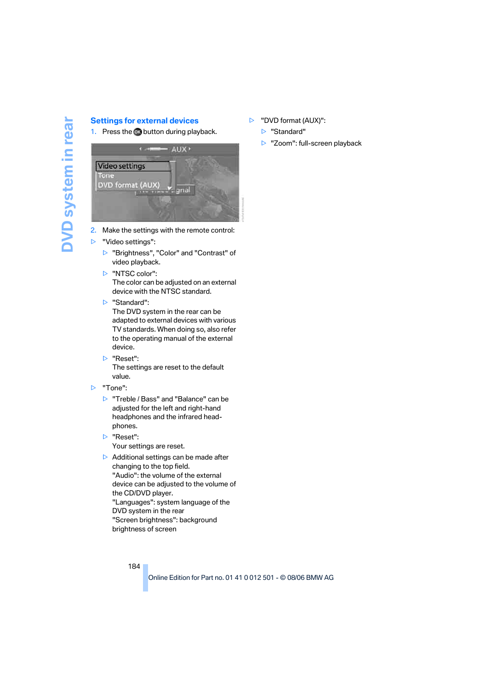 Dv d syst em in rear | BMW X5 3.0si SAV 2007 User Manual | Page 186 / 272