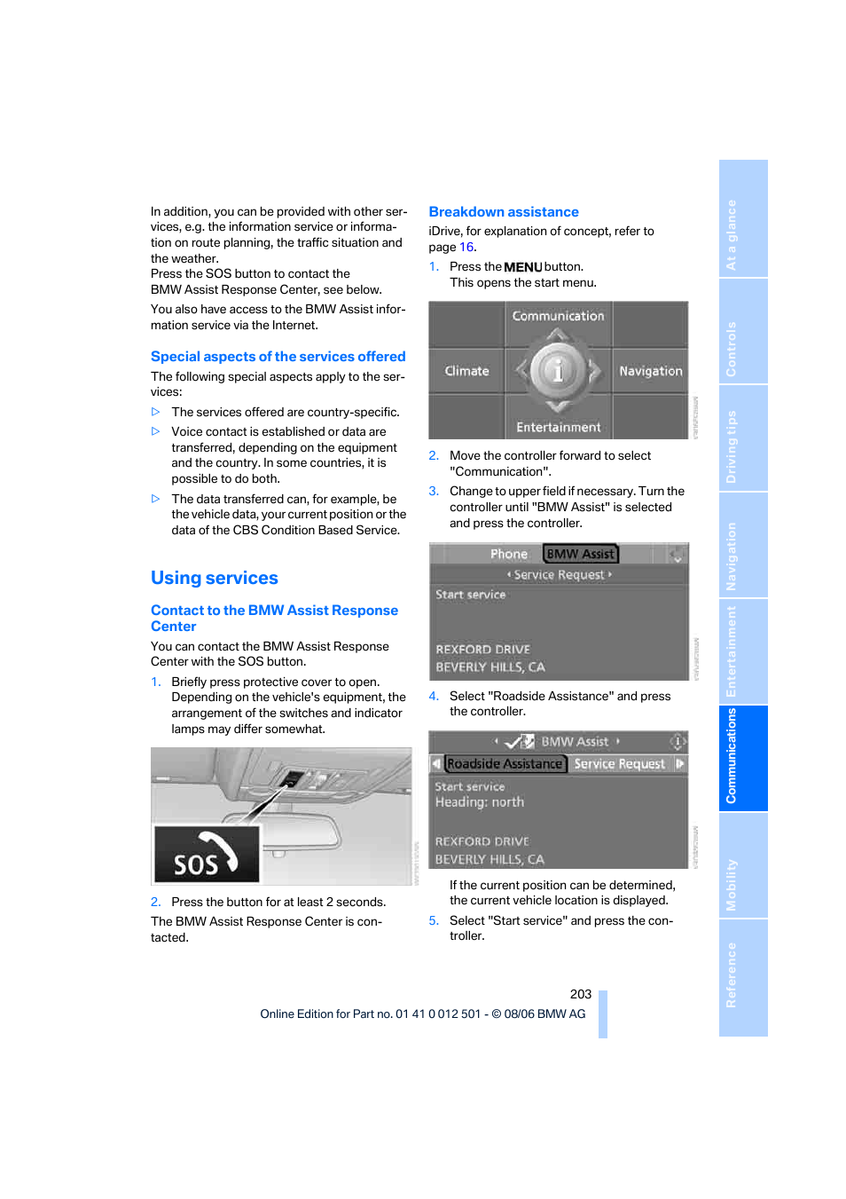 Using services | BMW X5 3.0si SAV 2007 User Manual | Page 205 / 272