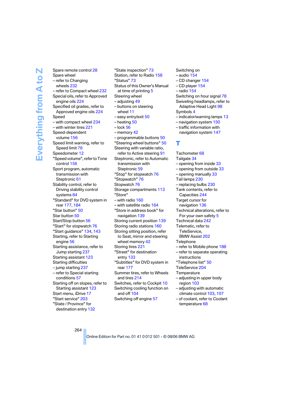 Everything from a to z | BMW X5 3.0si SAV 2007 User Manual | Page 266 / 272