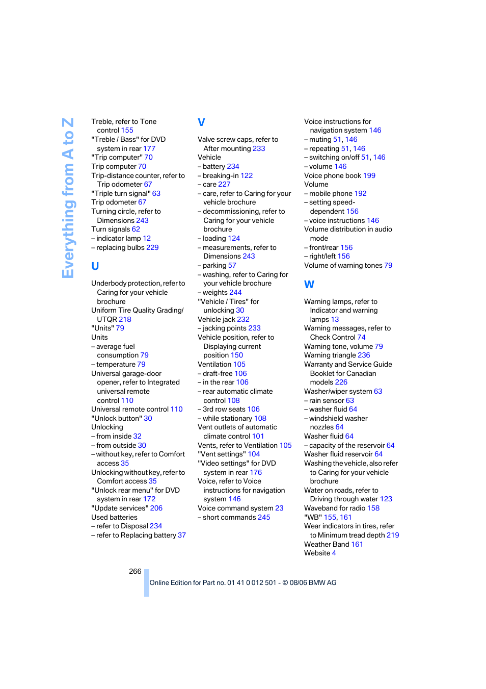 Everything from a to z | BMW X5 3.0si SAV 2007 User Manual | Page 268 / 272