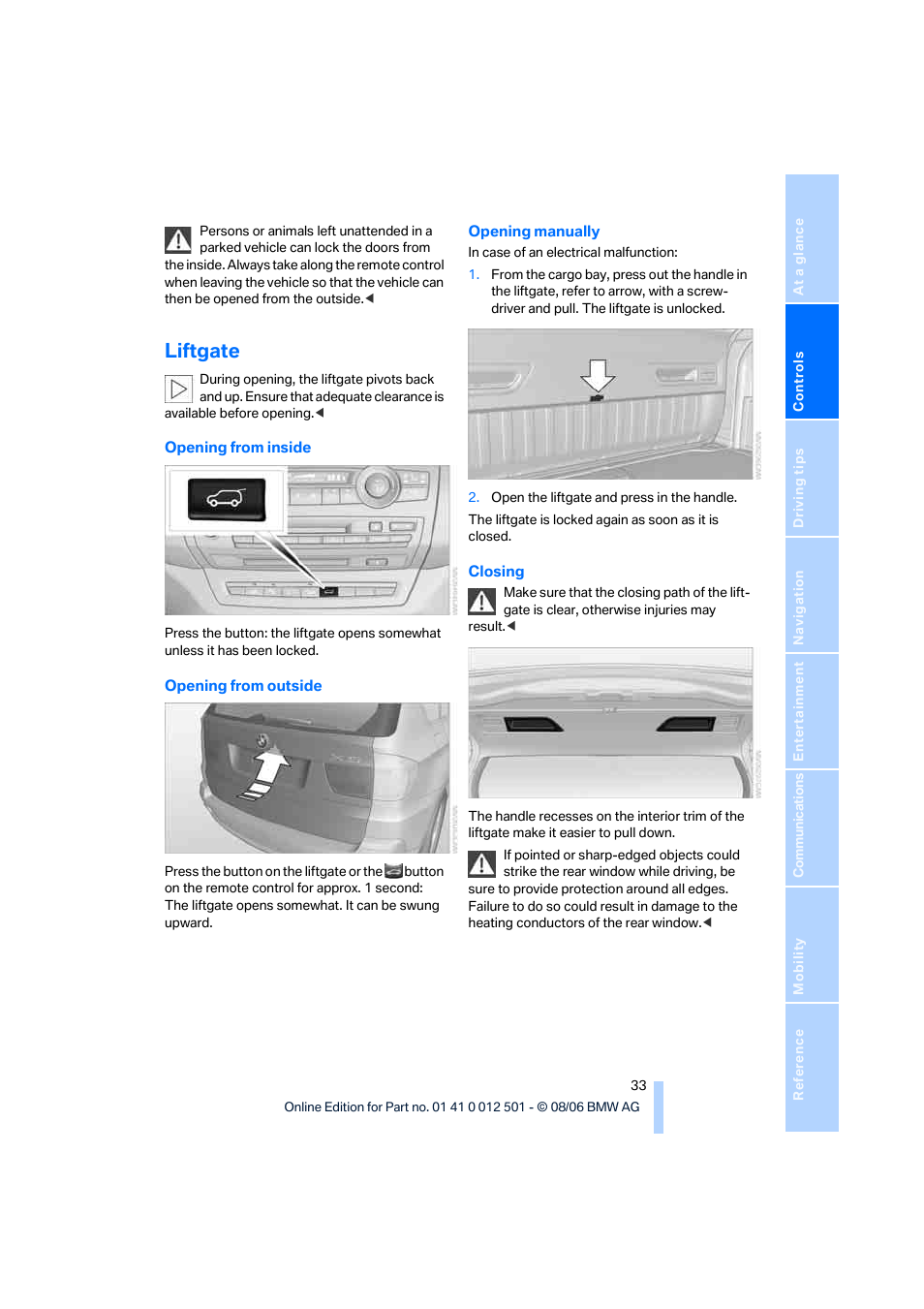 Liftgate | BMW X5 3.0si SAV 2007 User Manual | Page 35 / 272