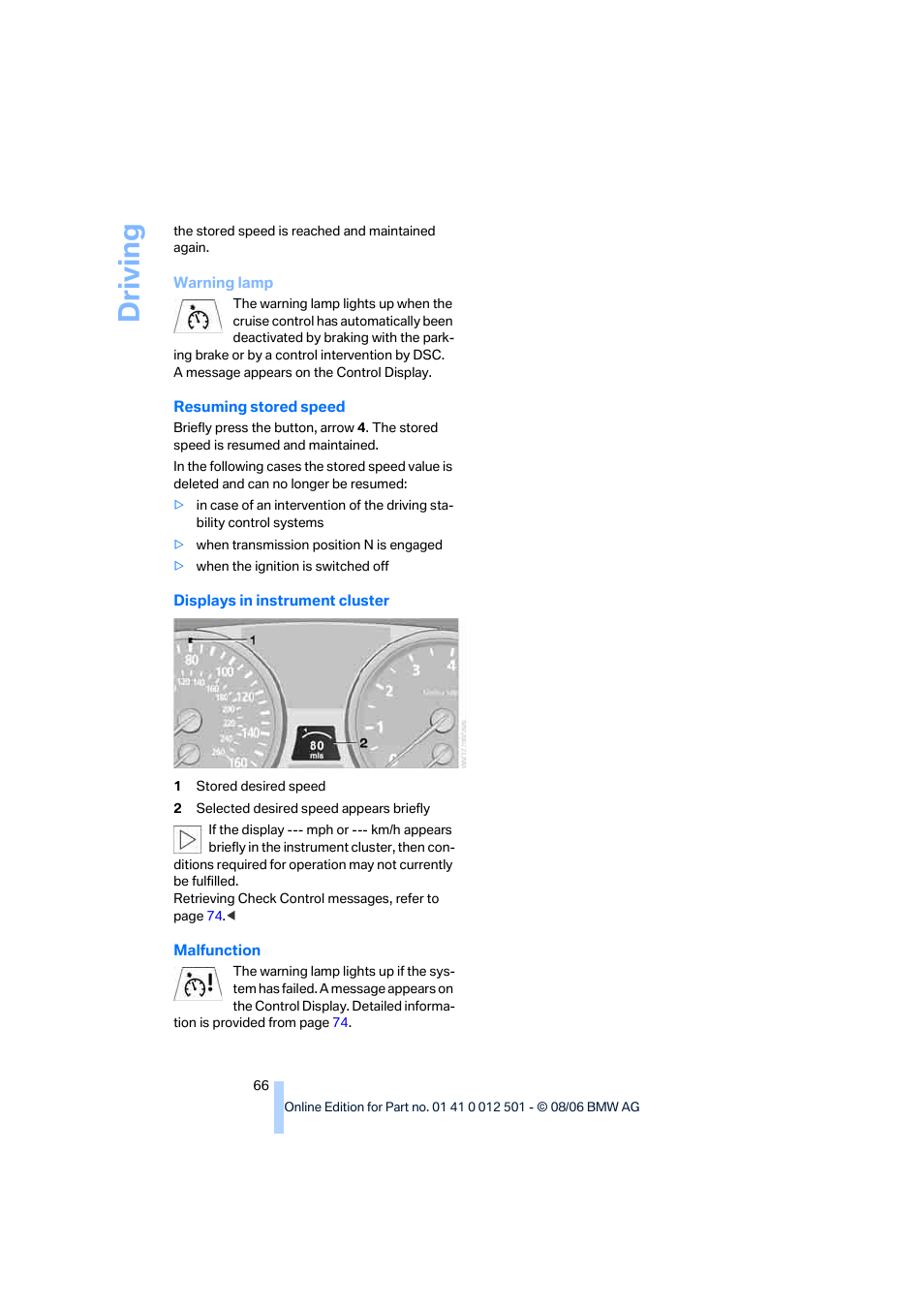 Driving | BMW X5 3.0si SAV 2007 User Manual | Page 68 / 272