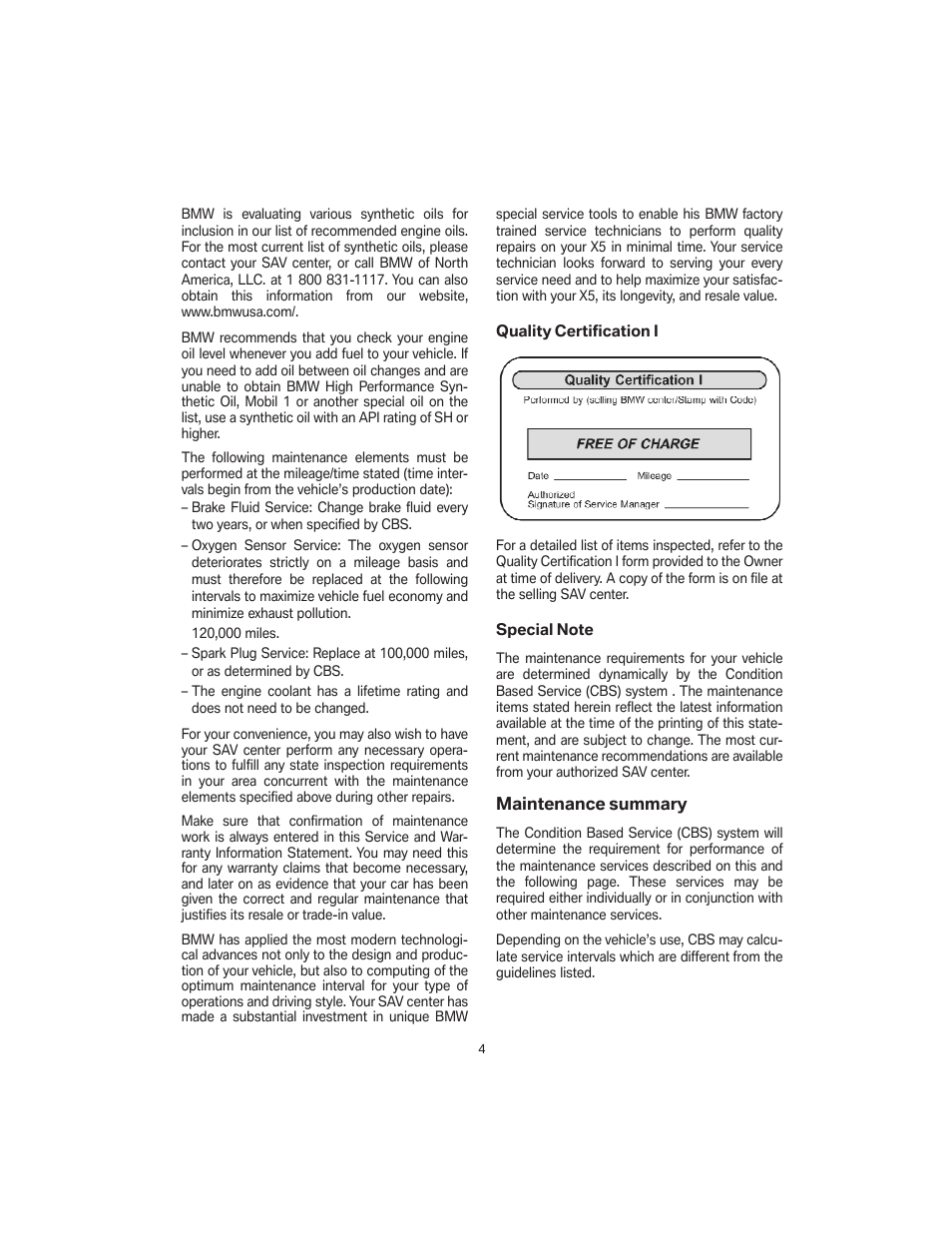 Maintenance summary | BMW X5 4.8i SAV 2007 User Manual | Page 8 / 54