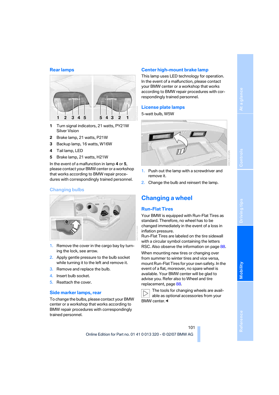 Changing a wheel | BMW Z4 Roadster 3.0si 2007 User Manual | Page 103 / 132