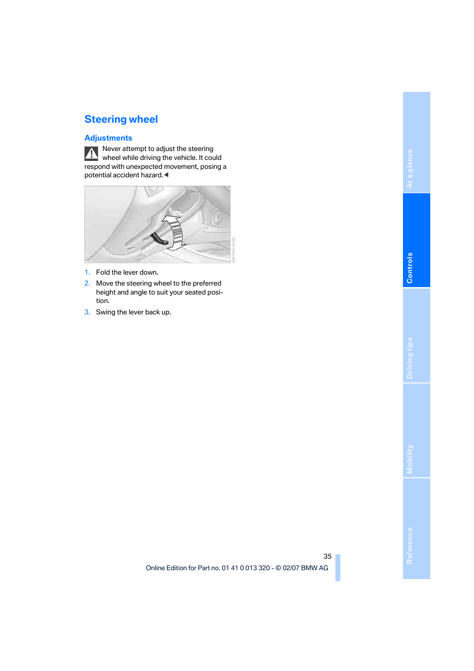 Steering wheel | BMW Z4 Roadster 3.0si 2007 User Manual | Page 37 / 132