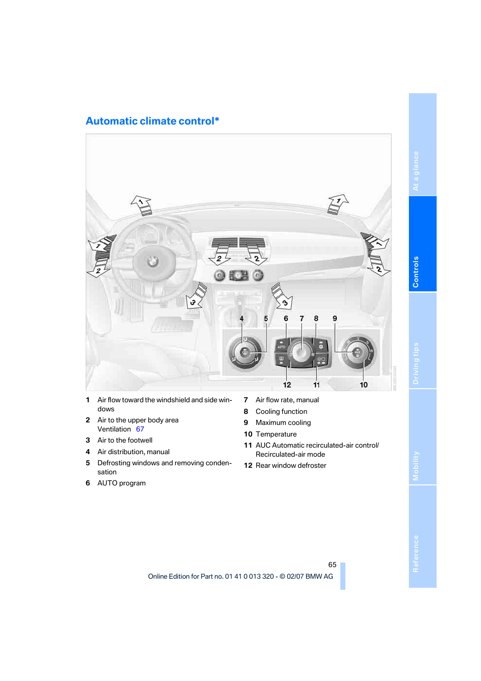 Automatic climate control | BMW Z4 Roadster 3.0si 2007 User Manual | Page 67 / 132