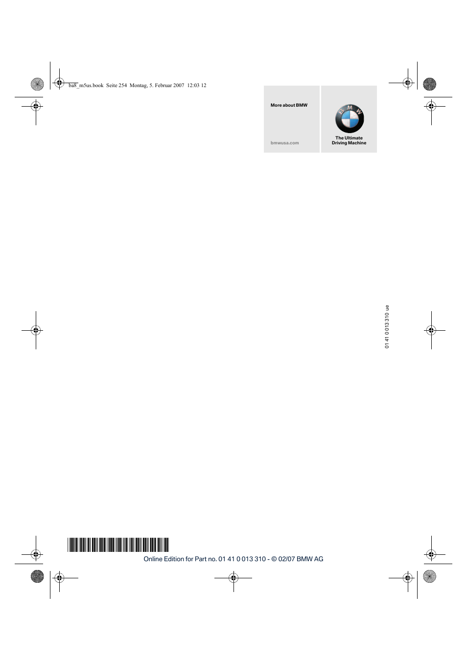 BMW M5 Sedan 2007 User Manual | Page 256 / 256