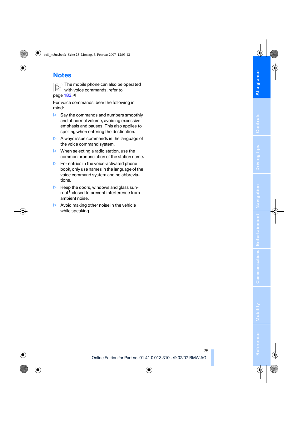 Notes | BMW M5 Sedan 2007 User Manual | Page 27 / 256