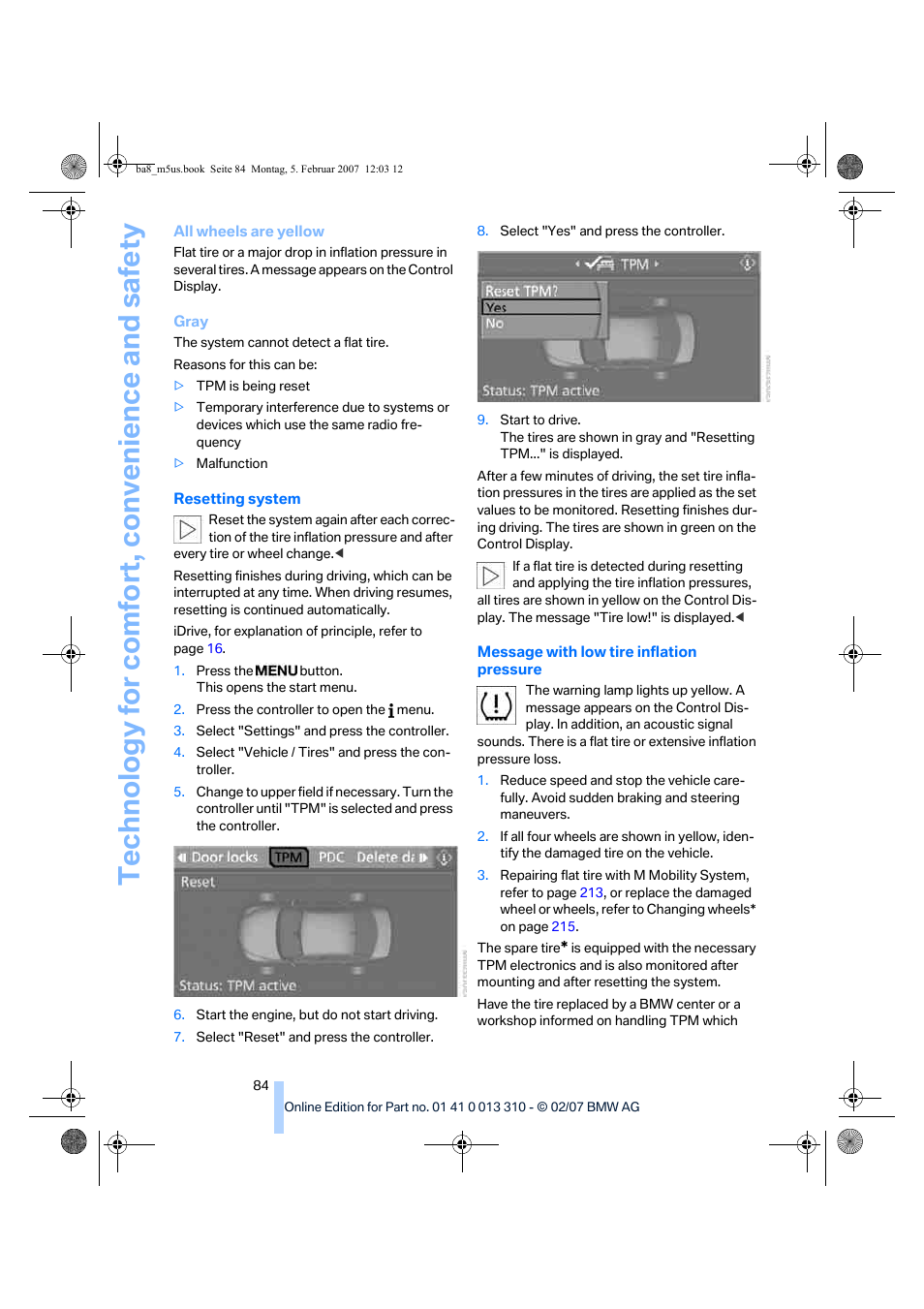 BMW M5 Sedan 2007 User Manual | Page 86 / 256