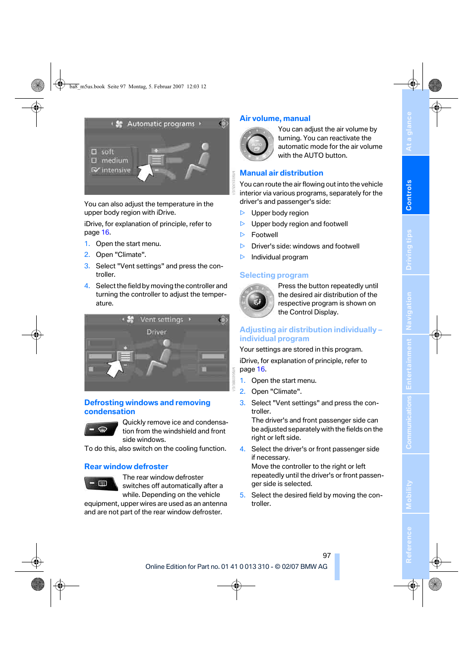 Tion | BMW M5 Sedan 2007 User Manual | Page 99 / 256