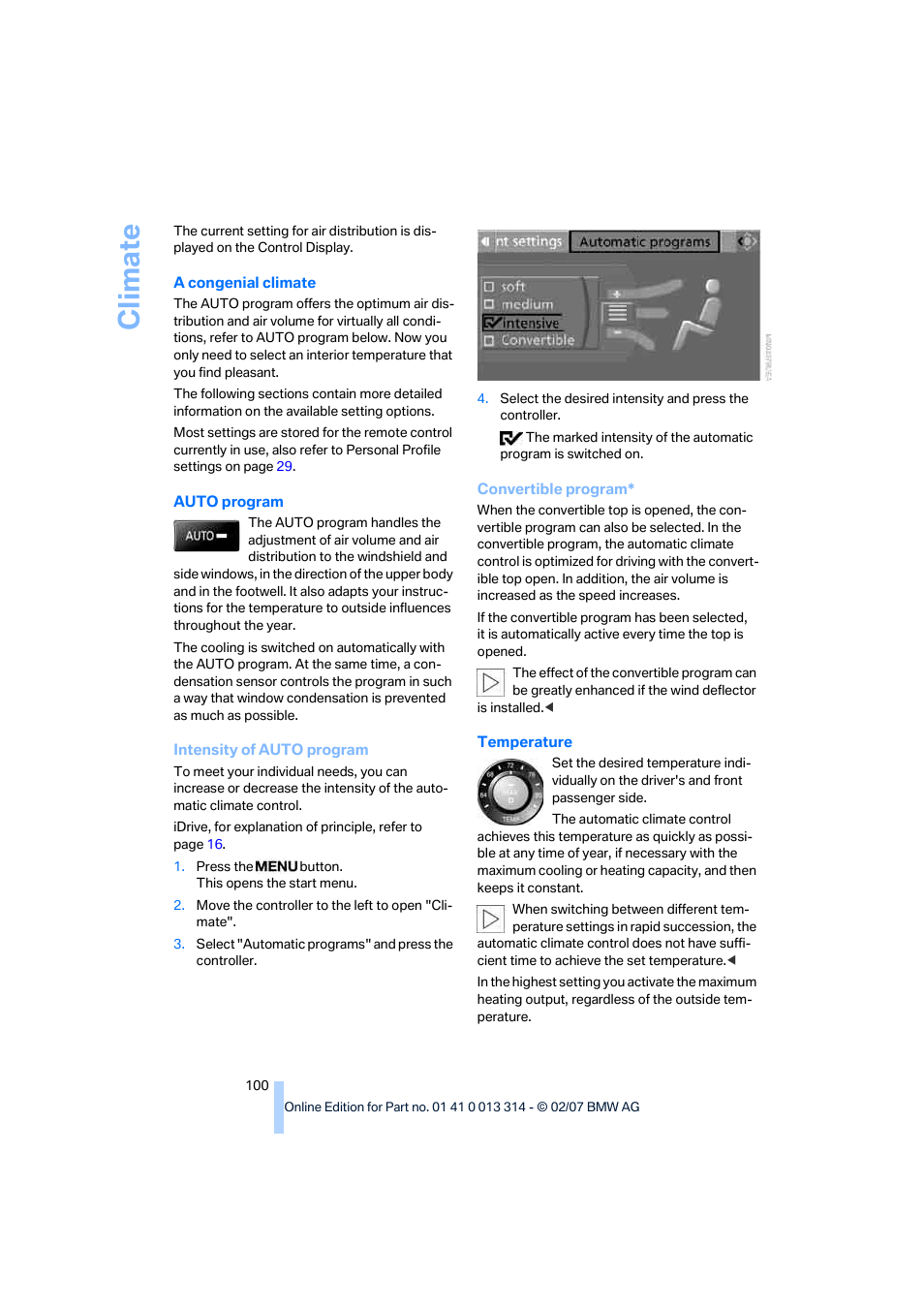 Climate | BMW M6 Convertible 2007 User Manual | Page 102 / 256