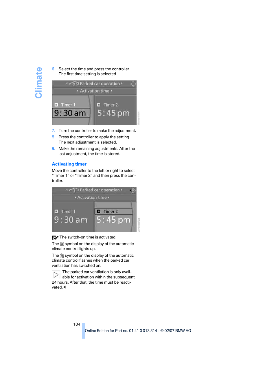 Climate | BMW M6 Convertible 2007 User Manual | Page 106 / 256