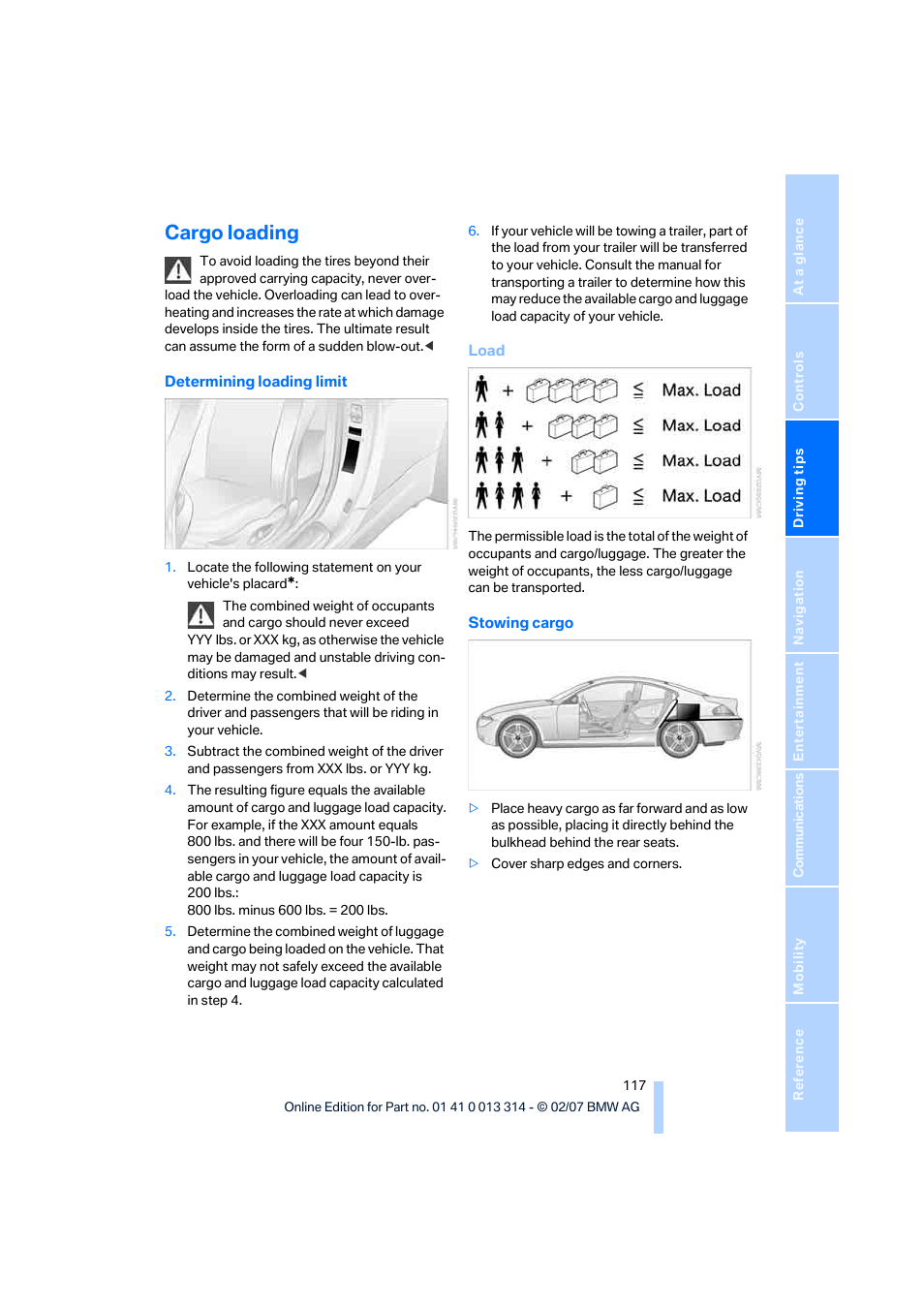 Cargo loading | BMW M6 Convertible 2007 User Manual | Page 119 / 256