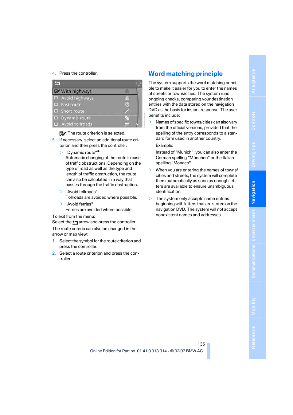 Word matching principle | BMW M6 Convertible 2007 User Manual | Page 137 / 256