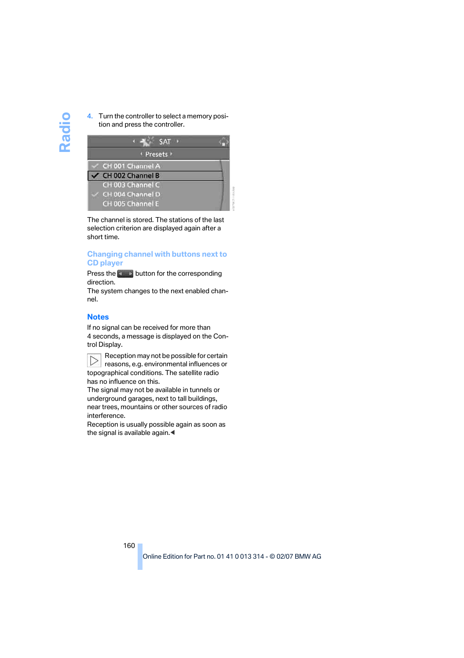 Ra di o | BMW M6 Convertible 2007 User Manual | Page 162 / 256