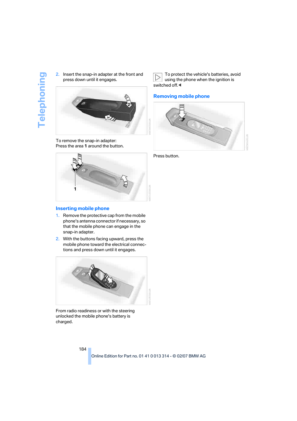 Telep h oning | BMW M6 Convertible 2007 User Manual | Page 186 / 256