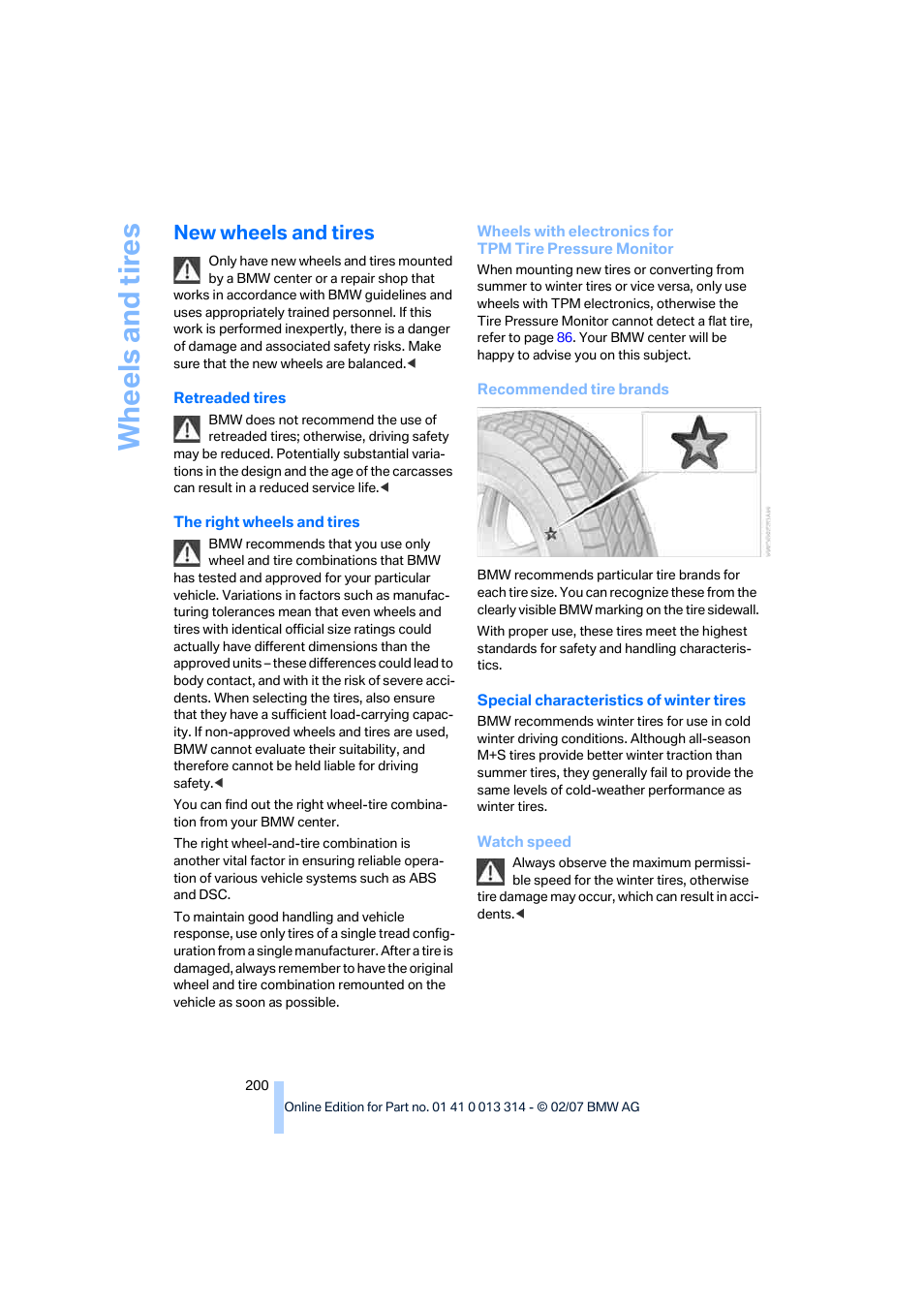 New wheels and tires, Wh eels and tire s | BMW M6 Convertible 2007 User Manual | Page 202 / 256