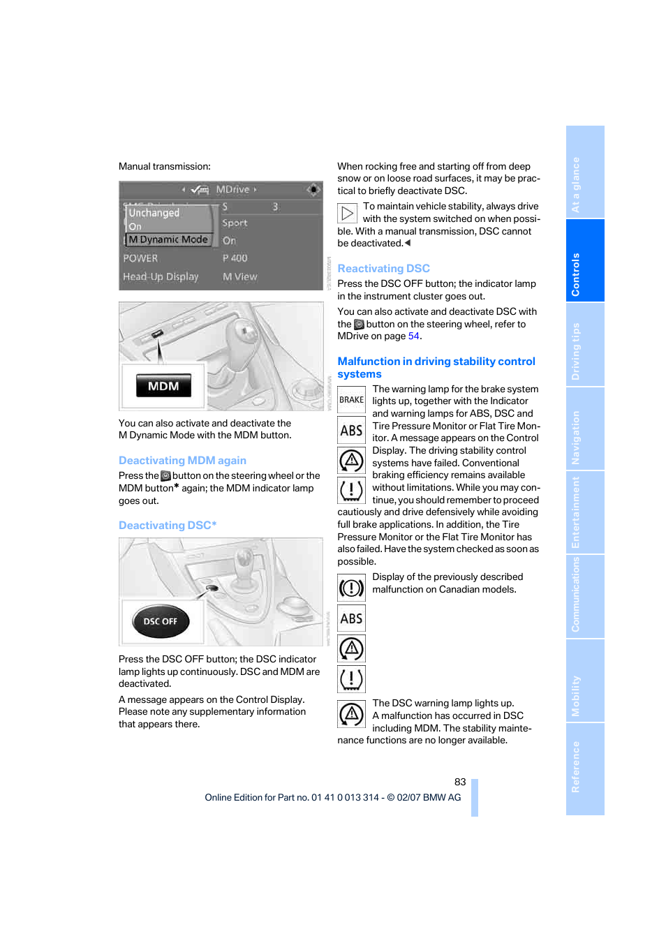 BMW M6 Convertible 2007 User Manual | Page 85 / 256