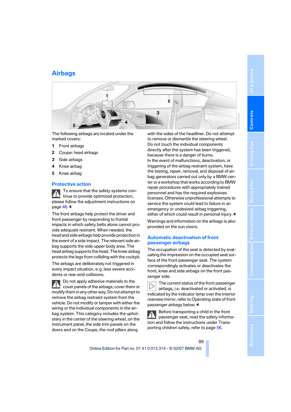 Airbags | BMW M6 Convertible 2007 User Manual | Page 91 / 256