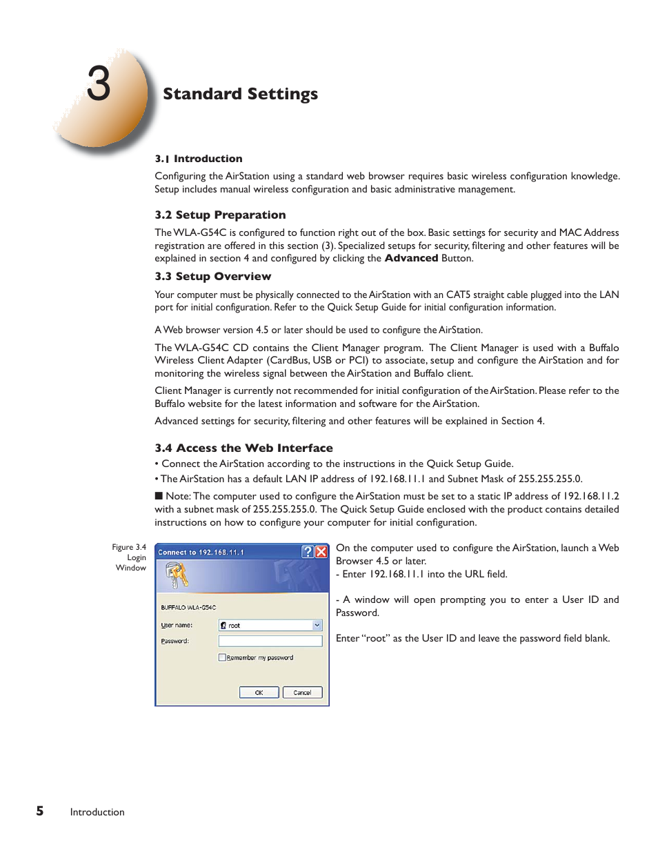 Standard settings | Buffalo Technology Buffalo AirStation G54 WLA-G54C User Manual | Page 6 / 22