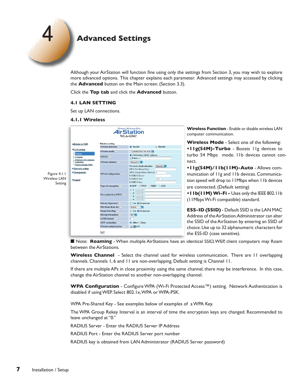 Advanced settings | Buffalo Technology Buffalo AirStation G54 WLA-G54C User Manual | Page 8 / 22
