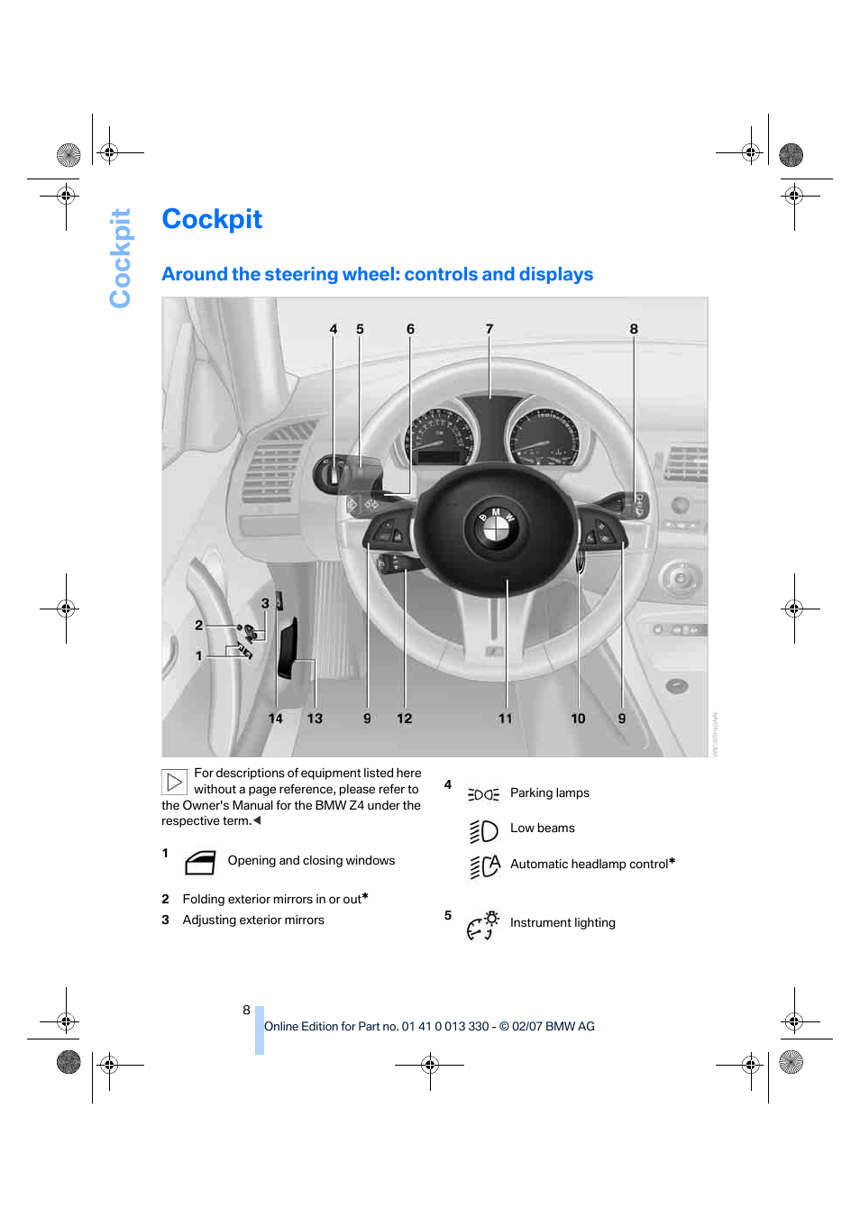 Cockpit, Around the steering wheel: controls and displays, Lanc | BMW Z4 M Roadster 2007 User Manual | Page 10 / 50