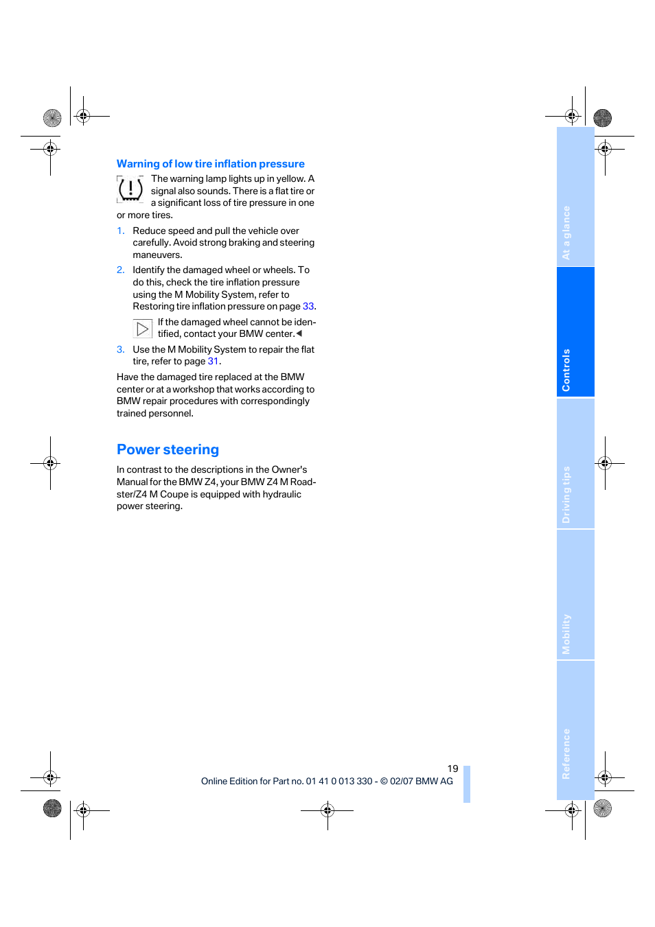 Power steering | BMW Z4 M Roadster 2007 User Manual | Page 21 / 50